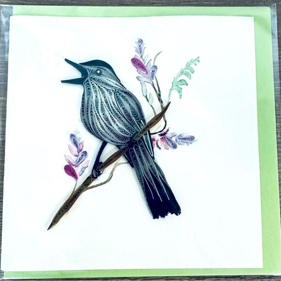 Quilling Card Paper Quill Greeting Card Gray Catbird - Picture 1 of 3